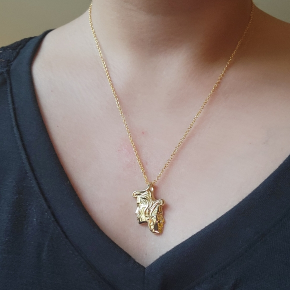 Vintage Dainty Gold Art Nouveau Style Double Face Necklace - Picture 3 of 8